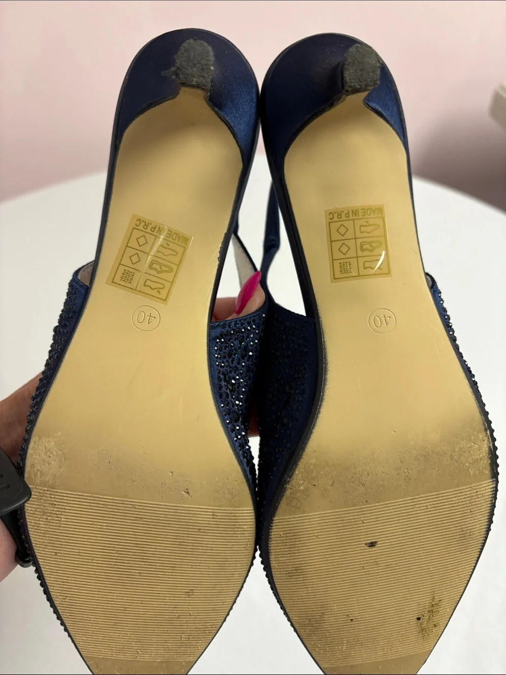 Lady Couture Onyx 40 Navy Rhinestone Slingback Heels Size 40